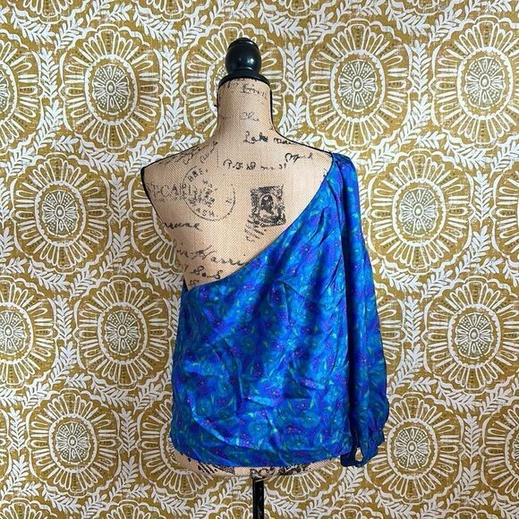 NWT Veronica Beard Lyric Floral Silk One Shoulder Top in Cobalt Multi $348 sz 14 - Picture 14 of 16